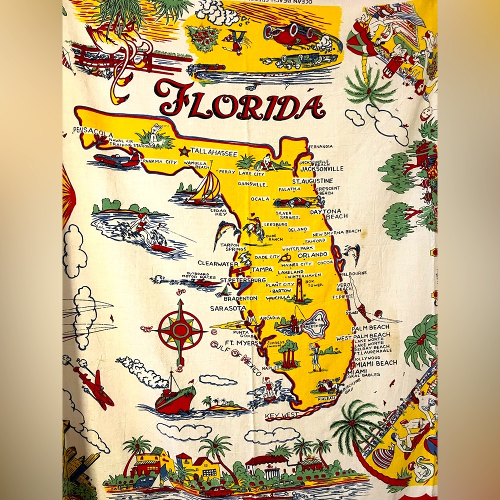 RARE* Vintage FLORIDA Tablecloth (Pre Disney!)